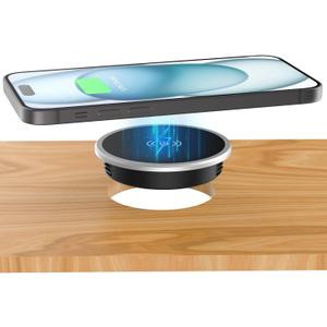 Wireless Magnetic Charger Desk Mount 15W Fast Charger for iPhone 17 16 Pro Max 15 14 13 12 Series,Magnet Qi Charging Pad/Station for AirPods,Recessed Hidden Under Desktop Hole Save Nightstand Space