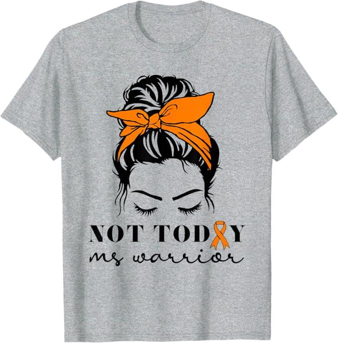 MS Warrior Messy Bun - Multiple Sclerosis Awareness Womens T-Shirt Medium
