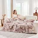 Lotus Karen Faux Fur Throw Blanket Tie-Dye Beige - Big Bubble Rabbit Fluff Blanket for Couch, Large Fluffy Fuzzy Cozy Blankets,Thick Furry Plush Shaggy Blankets,90x90 Inches