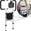 Bed Rails for Elderly Adults Safety, Adjustable Bed Cane for Seniors, Extendable Assist Handle with Side Table, LED Light & Carry Bag, Fits Queen, King, Twin Mattresses (Black + White)