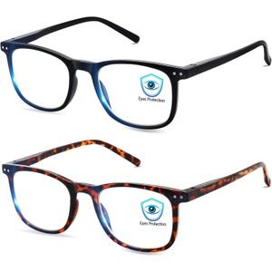 Blue Light Blocking Glasses, Blue Blocker Computer Glasses for Men Women, Anti-Glare 400 UV & Eye Strain Fake Square Glasses, Tortoise + Black