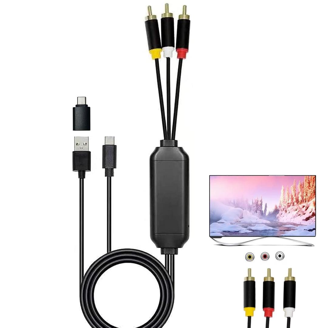 USB C to RCA Cable Adapter, 6Ft Wired Type-C to RCA Screen Mirroring with USB A&USB C(Charging),USB C Male to 3 RCA Male,Cast Phone Content to TV, Monitor,Projector,Car Screen