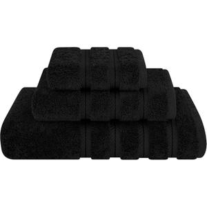 American Soft Linen Premium 3 Piece Towel Set, 1 Bath Towel 1 Hand Towel 1 Washcloth, 600 GSM 100% Cotton Turkish Towels for Bathroom, Black Towel Set