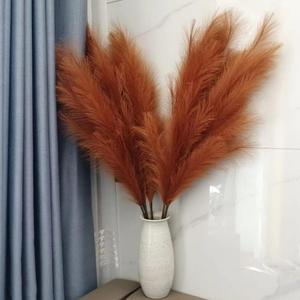 Faux Caramel Brown Pampas Grass Decor Tall , 8pcs 43.3" Large Pompas Floral, Fluffy Artificial Fake Long Feather Flowers for Boho Wedding Bedroom Living Room Decor(Burnt Orange Brown)