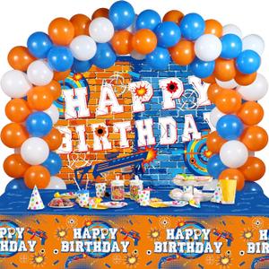 Irenare 62 Pcs Dart Battle Party Decorations - Happy Birthday Supplies with Gun Theme Banner, Tablecloth, Balloons for Kids
