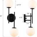 BYOLIIMA Black Globe Wall Sconces, 2-Light Modern Matte Black Vanity Lights with White Globe Glass Shade, Industrial Farmhouse Wall Lamp for Bedroom, Living Room, Kitchen, Bathroom