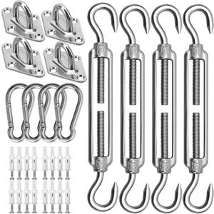 Sun Shade Sail Hardware Kit 6 Inch for Rectangle & Triangle Shade Sail Install, Stainless Steel ShadeSail Fixing Accessories for Outdoor Patio Canopy Garden, Heavy Duty Awning Attachment 44 Set (Silver)