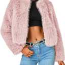 PRETTYGARDEN Women's 2026 Winter Coats Fleece Cropped Jacket Faux Fur Long Sleeve Pockets Shaggy Warm Outerwear Fall Clothes (XX-Large, Pink)