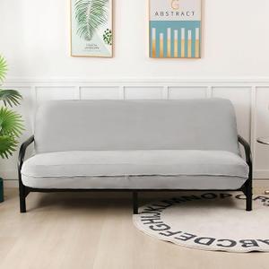 OctoRose Full Size 54x75x8 inch 3 Side Zipper Classic Soft Micro Suede Futon Cover Sofa Daybed Mattress Slipcover (Waterproof-Silver, Full Size)