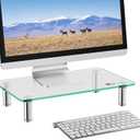 WALI Glass Monitor Stand Riser for Desk,Height Adjustable Computer Monitor Riser, Clear Monitor Stand for Laptop TV Computer Screen, Desk Organization, Office Supplies (GTT001), 16 X 10 inch, Clear