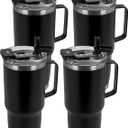 HASLE OUTFITTERS 30oz Tumbler Bulk with Handle, Insulated Travel Coffee Mug Set with Handle Leak-Proof Double Wall Stainless Steel Vacuum Tumblers Pack Metal Cup for Hot and Cold Drink (30 Ounces-4, Black)