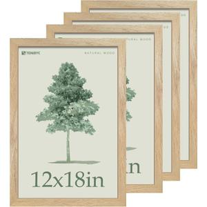 12x18 Poster Frame 4 Pack, Textured Natural Solid Wood Picture Frame, HD Tempered Glass, Wall Gallery Photo Frame