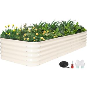 GoCampDriect 6IN1 Raised Garden Bed - 8x3x1.4ft Galvanized Raised Garden Boxes Outdoor Corrosion Resistant | Variable Shape 9x2x1.4ft Metal Raised Garden Beds for Planting Vegetable, Fruits,Flower (White)