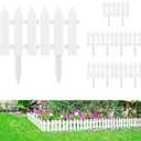 PLULON 24 Pieces Garden Fence with 24 Pieces Fence Insert White Plastic Fence Garden Picket Fence Edgings Lawn Flowerbeds Plant Borders Decorative Garden Yard