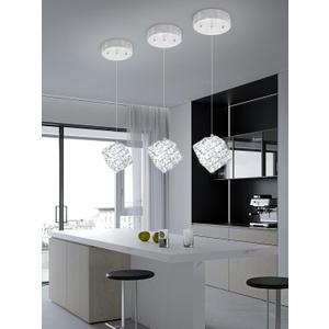 1-Light Modern Chrome Pendant Light Fixtures for Kitchen Island Small Hanging Crystal Chandelier for Bedroom Entryway Living Room Foyer Hallway LED Dimmable Chandeliers for Dining Room