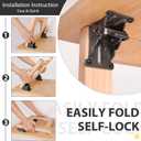 4 Pack Folding Brackets, Self-Lock Hinge with Screws for Folding Table Legs, Lock Extension Support Bracket Bed Legs, Black