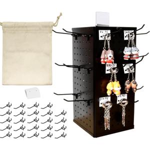 Rotating Pegboard Display Stand with 24 Hooks, Removable Top, Signboard, Canvas Carry Bag & Pricing Cards  Portable 4-Sided Metal Spinner for Jewelry & Craft Shows  All-in-One Vendor Display Kit