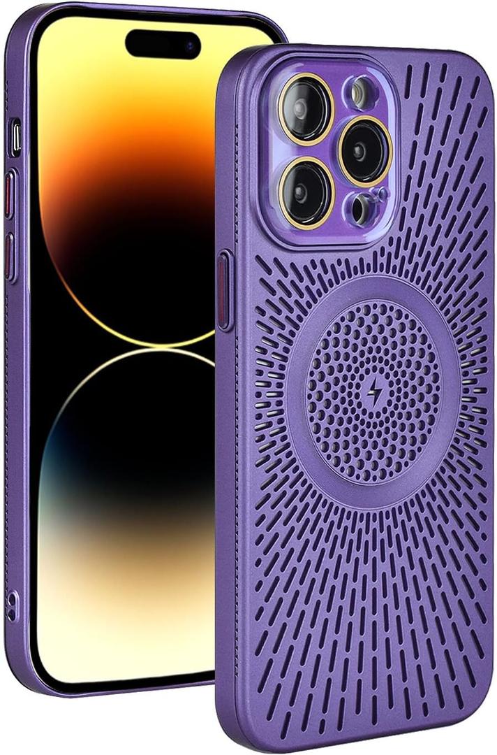 Compatible with iPhone 15 Pro Max All-Inclusive Hollow MagSafe Case [ Senior Heat Dissipation Breathable ] [ Luxury Shock Protection ] iPhone 15 Pro Max Case for Man Women Girls-Purple