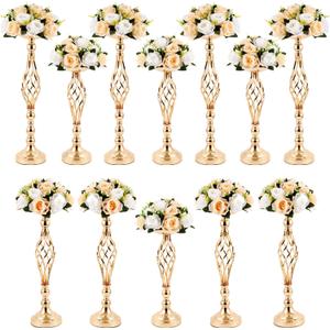 12 Pcs Metal Wedding Flower Stand Bulk Table Centerpieces, Tall Golden Flower Arrangement Vase Candle Holder Stand for Wedding Reception, Birthday, Party, Hotel Decor, Twist Style, 3 Sizes