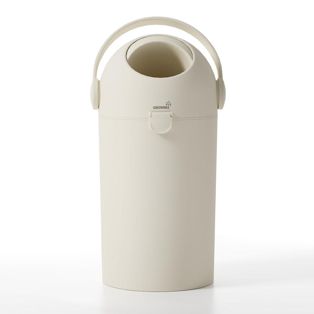 Grownsy Baby Diaper Pail, Odor-Locking Roll-Top Design, No Special Bag Required, One-Handed Use & Compact Design, Eco-Friendly Diaper Trash Can, Baby Stuff, Beige