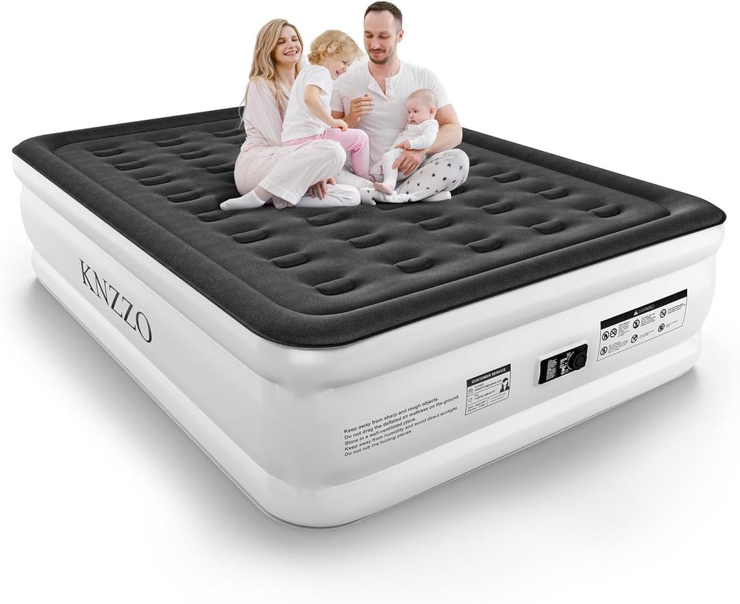 Queen Air Mattress with Built-in Pump, 18" Top Inflatable Mattress with Waterproof Flocking Fabric, Three-Minute Quick-Inflatable Bed. Portable Blow Up Mattress for Home, Outdoor and Guests (White)