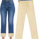 KDF Women's Fleece Lined Jeans Women High Waisted Straight Leg Jeans Winter Fleece Lined Jean Pants (10)