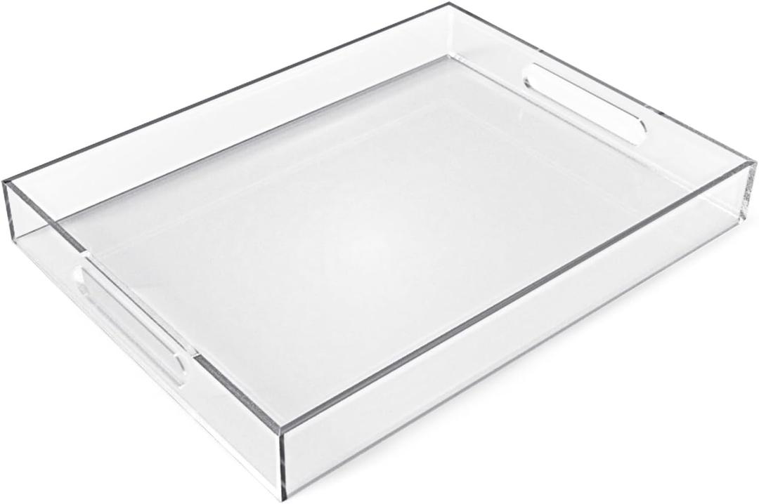 12"x16" Acrylic Serving Tray with Handles, Spill Proof Clear Decorative Tray, Lucite Tray for Coffee Table, Vanity, Makeup Organizer