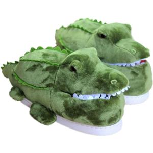 Adult Unisex Winter Warm Plush Animal Slippers,Soft Cozy Animal Styling Design Short Flannel Home Shoes,Animal Shaped Plush Booties,Carpet Slippers,Non-Slip Bedroom Shoes (9-12 Wide Women/9-12 Wide Men, Crocodile)
