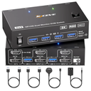 KVM Switch 2 Monitors 2 Computers Displayport HDMI 4K@144Hz, USB3.0 Dual Monitor KVM Switch for 2 Computers Share 2 Monitors and 4 USB Peripherals,Wired Remote 12V Adapter and 2 USB Cable