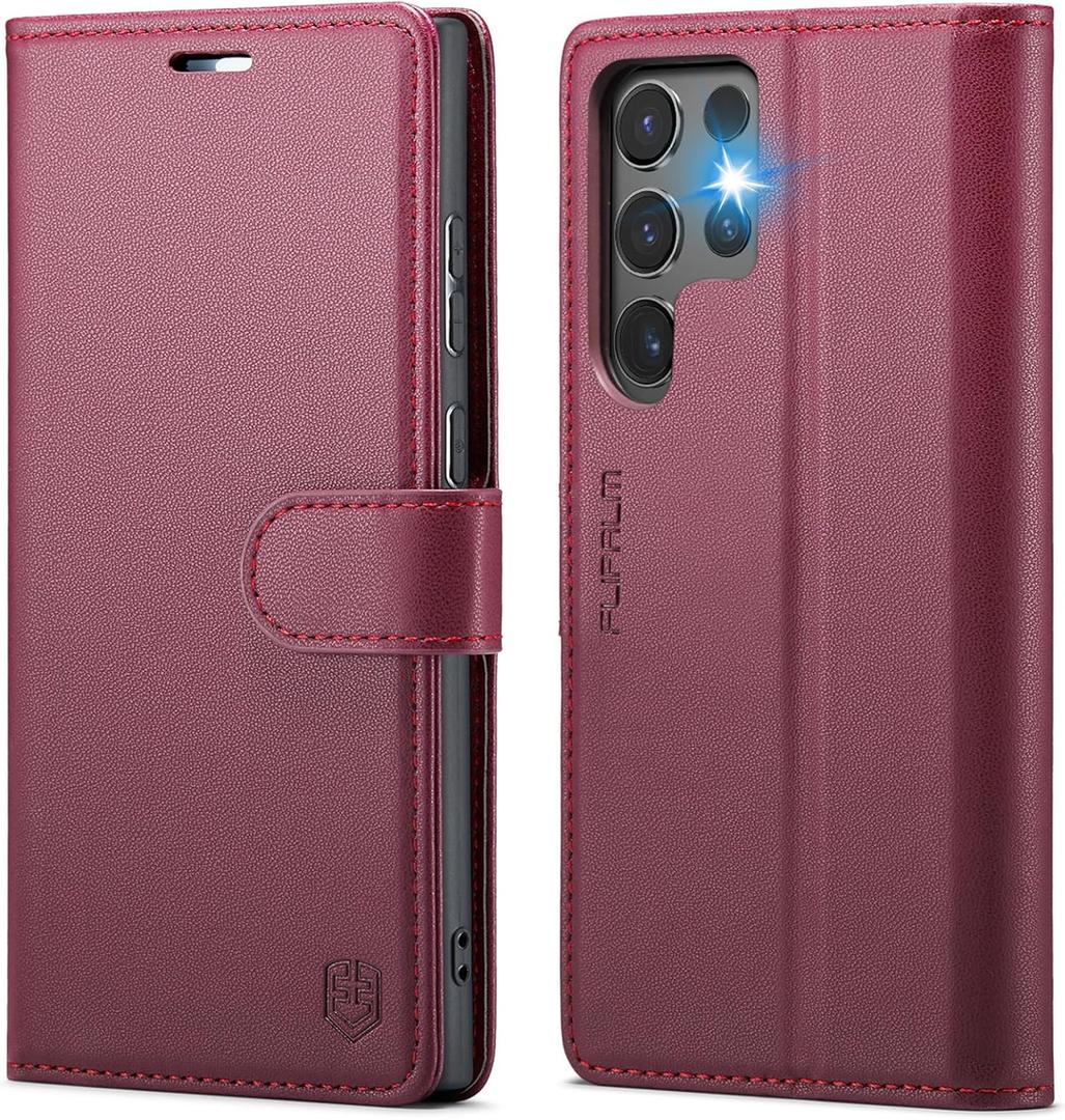 for Samsung Galaxy S24 Ultra Wallet Case with RFID Blocking Credit Card Holder, PU Leather Folio Flip Kickstand Protective Shockproof Cover Women Men for Samsung S24 Ultra Phone case (Red)