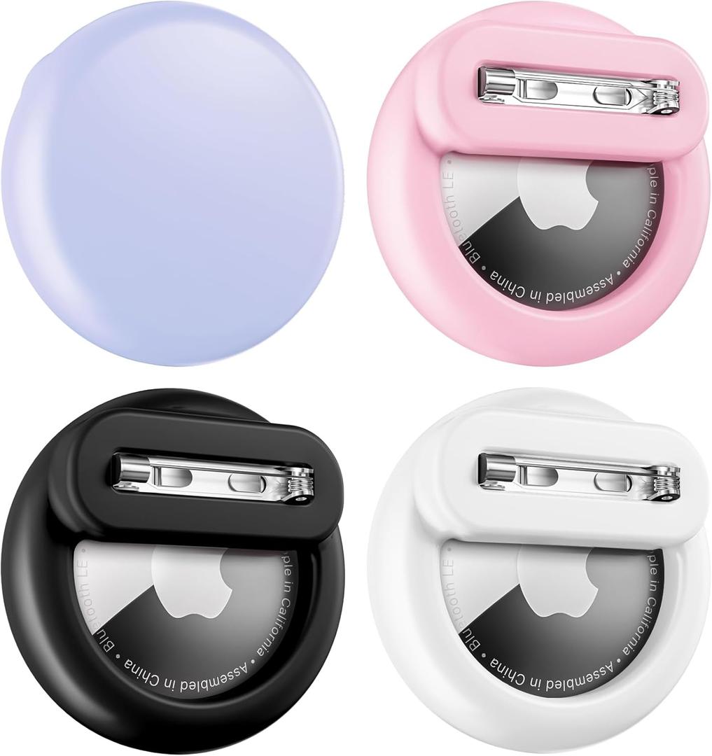 Air Tags-4 Pack Apples Holder Kids Hidden Case for Apple AirTag Holder Tracker with Safety Pin, Anti-Lost for Kids, Baby, Elderly, Luggage, Shoe, Clothes, Backpack - Black White Pink Purple