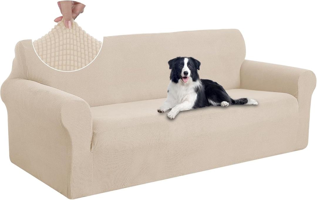 U-NICE HOME Stretch Couch Cover Sofa Cover Sofa Slipcover Furniture Protector for 4 Cushion Couch Sofa Pet Friendly(Oversized Sofa, Beige)