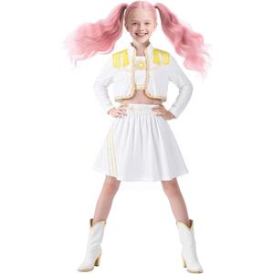 Girls Pop Singe Costume Fancy Stage Outfit Set Kids Halloween Cosplay Role Play Dress Up (9-10 Years, White)