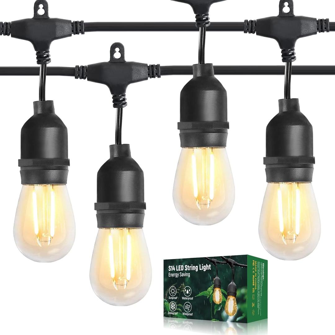 BRIMAX 12FT Outdoor String Lights with 5 LED Bulbs 2W Shatterproof Edison Bulb Commercial Grade Waterproof Outside Light 2700K Warm White for Bistro Gazebos Porch Patio Garden