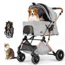 EchoSmile Small Medium Dogs Stroller 4-Wheel Pet Strollers for Medium Dogs Up to 50lbs, One Click Folding Large Cat Stroller, Reversible Handle, Shock Absorbing Wheels, Removable Washable Pad (Gray)