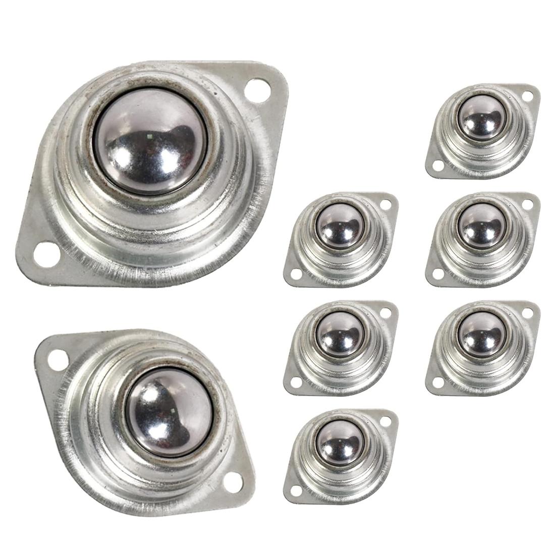 HLMOptimo 1 Rolling Ball Transfers 8 pcs, Universal Transfer Bearings of 400 Lbs Load Capacity, Two-Hole Flange Mounted Roller Bearings for Conveyor Transmission Furniture Wheelchair