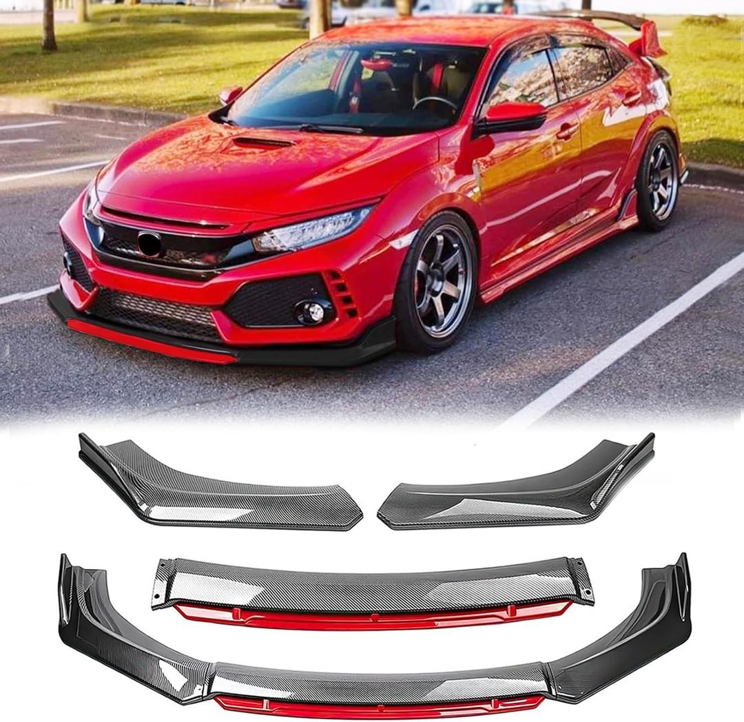 Universal Front Lip for Car,4 PCS Kit Front Bumper Lip Diffuser Front Protector Wide Body Kit Compatible with Honda Civic Toyota Hyundai Nissan Chevy Silverado Dodge Cadillac Altima