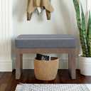 SIMPLIHOME Milltown Small Ottoman Bench - 27" Wide x 18" High Upholstered Vegan Leather Rectangle Footstool Ottoman in Stone Grey, Contemporary Bench for Entryway with Cushioned Seat, Assembled