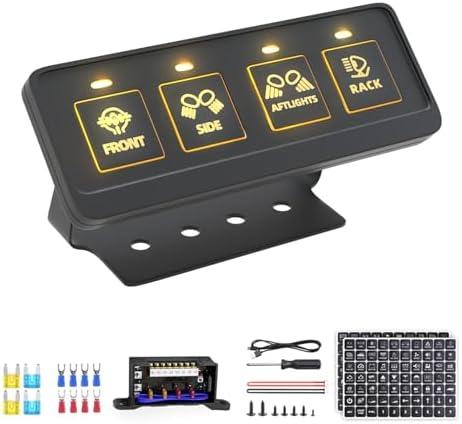 FLY KAN 4 Gang Multifunction Switch Panel, Wireless Remote Control Offroad Light Switch Panel Waterproof Universal Circuit IC Control System Switch Pod for 12V-24V Truck SUV ATV UTV Car etc.
