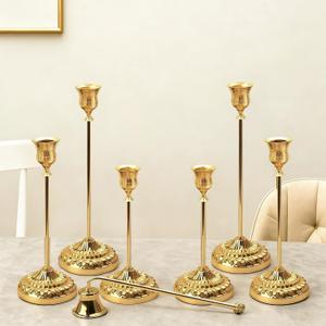 BEAHOT Gold Candle Holders, Set of 6 with Matching Candle Snuffer Elegant Non-Slip Candlestick Holders for Christmas Decorations Wedding Centerpiece, Dining Table & Home Gift Display