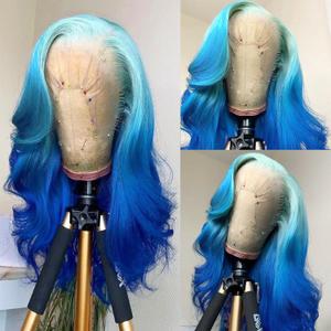 Synthetic Lace Front Wigs Ombre Blue Lace Front Wigs Pre Plucked 24 Inch Long Natural Wavy Hair Wig Heat Resistant Glueless Lace Wigs for Fashion Women