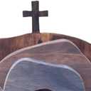 Empty Tomb Easter Scene and Cross Decoration Wooden Jesus Nativity Christ Statue Christian Easter Tray Decor for Home Office Tabletop
