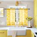 XTMYI Yellow Cafe Kitchen Curtains 36 Inch Length,Floral Sunflower Decor Tier Curtains Sets for Windows,Bright Lemon Yellow and White