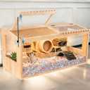 Wooden Hamster Cage,32"x16"Large Hamster Cage,2 Washable Liners & 2 Adjustable Ventilation Window. Small Animal Cage for Dwarf Syrian Hamsters Degus Mice & Other Small Pets.