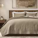 EVERGRACEHOME Channel Stitch 100% Cotton Quilt Set Queen Size, Pre-Washed Cotton Sateen Coverlet Bedspread, 3-Piece Soft & Breathable Bedding Set with 2 Shams for All Seasons, Stone Taupe