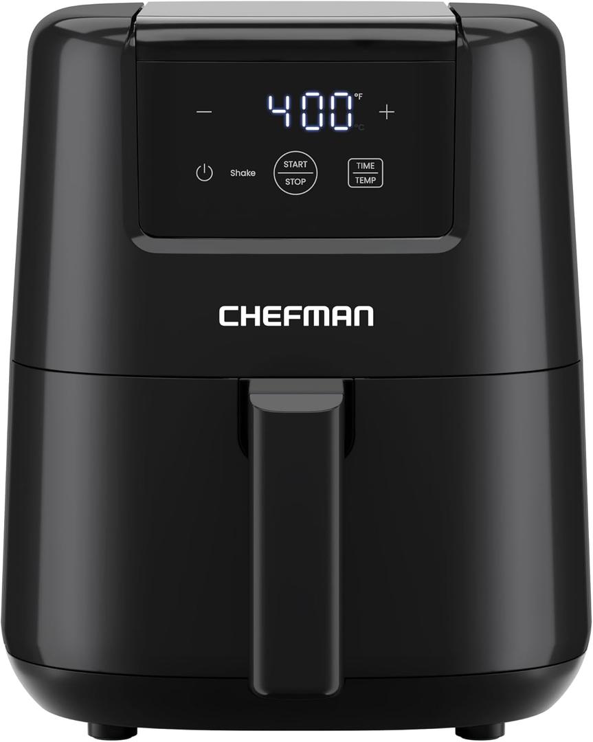 CHEFMAN 2 Qt Mini Air Fryer  Digital Space-Saving Compact Air Fryer with Nonstick and Dishwasher Safe Basket, Quick & Easy Meals in Minutes, Features Digital Timer and Shake Reminder  Black (2 Quart)