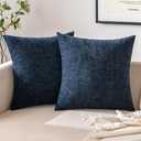 EMEMA Square Throw Pillow Covers 20"x20" Inch Set of 2 Decorative Couch Pillow Covers Chenille Modern Solid Pillowcases for Sofa Bedroom Navy Blue 50x50CM(Only Covers)