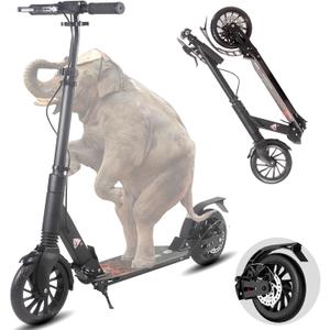 Kick Scooter for Ages 6+ Kid, Teens & Adults. Foldable, Lightweight, XXL Big Wheels for Kids, Teen and Adults, 4 Adjustable Levels. Bearing ABEC9, Max Load 240 LBS. (Black)