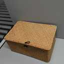 Wicker Storage Basket with Lid, Natural Seagrass Woven Shelf Basket for Storage, Rectangular Decorative Storage Bins Boxes Home Organizer Decor (Natural, Medium)