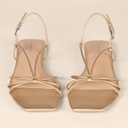 Amazon Essentials womens Strappy Flat Sandals (7.5, Gold Faux Leather)